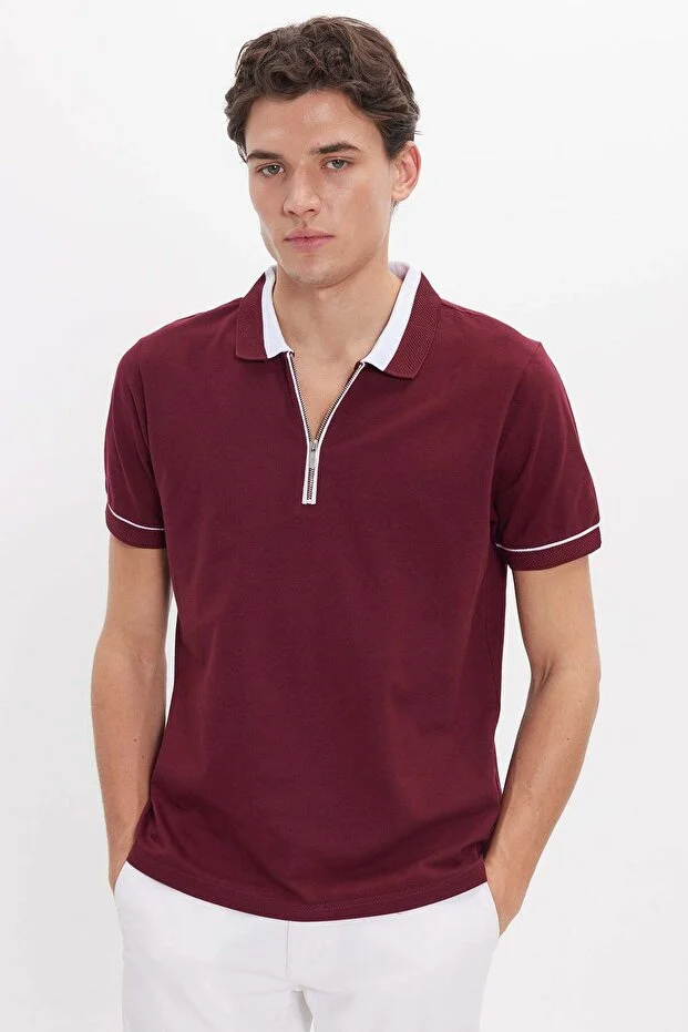Erkek Slim Fit Dar Kesim %100 Pamuk Düz Pike Fermuarlı Haki Polo Yaka Tişört Erkek Slim Fit Dar Kesim %100 Pamuk Düz Pike Fermuarlı Haki Polo Yaka Tişört
